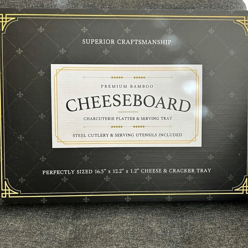 NEW Premium Bamboo Cheeseboard Cheese & Cracker Tray with Utensils